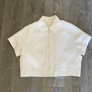 Zara White Short Sleeve Zip-Up Jacket